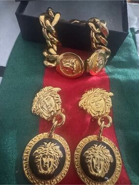 Versace Gold Medallion Clip-On Earrings and bracelet not  s match